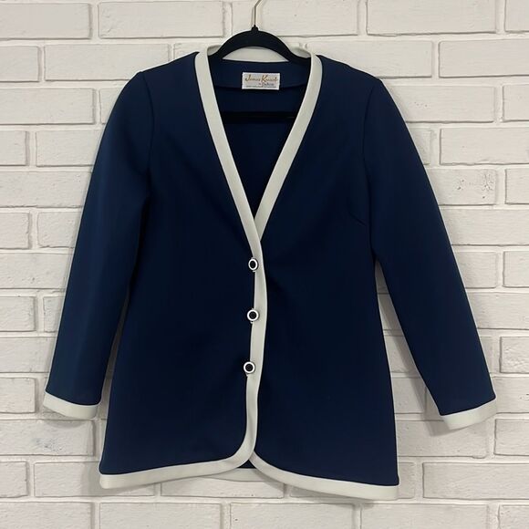 Vintage 80s James Kenrob Navy/White Blazer – Timeless Style #406 - Picture 1 of 6